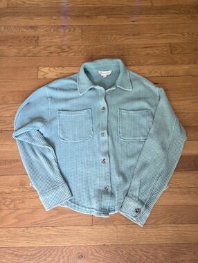 Hippie Rose Blue Waffle Knit Button-Down Blouse | Size S